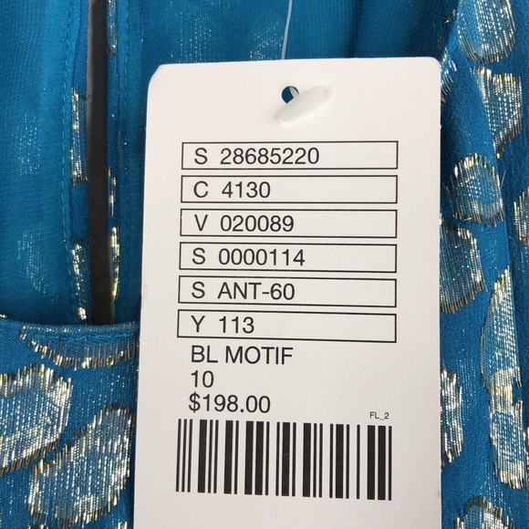 Anthropologie Trapese Dress Blue Leaf Motif Tinsel Printed Lined Womens 10 NEW - Picture 4 of 9